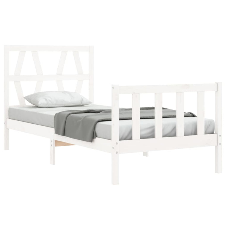 Bedframe met hoofdbord massief hout wit 3FT Single