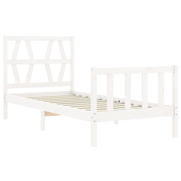 Bedframe met hoofdbord massief hout wit 3FT Single