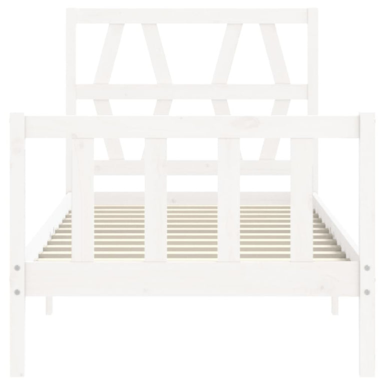 Bedframe met hoofdbord massief hout wit 3FT Single