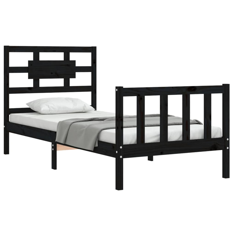 Bedframe met hoofdbord massief hout zwart 3FT Single