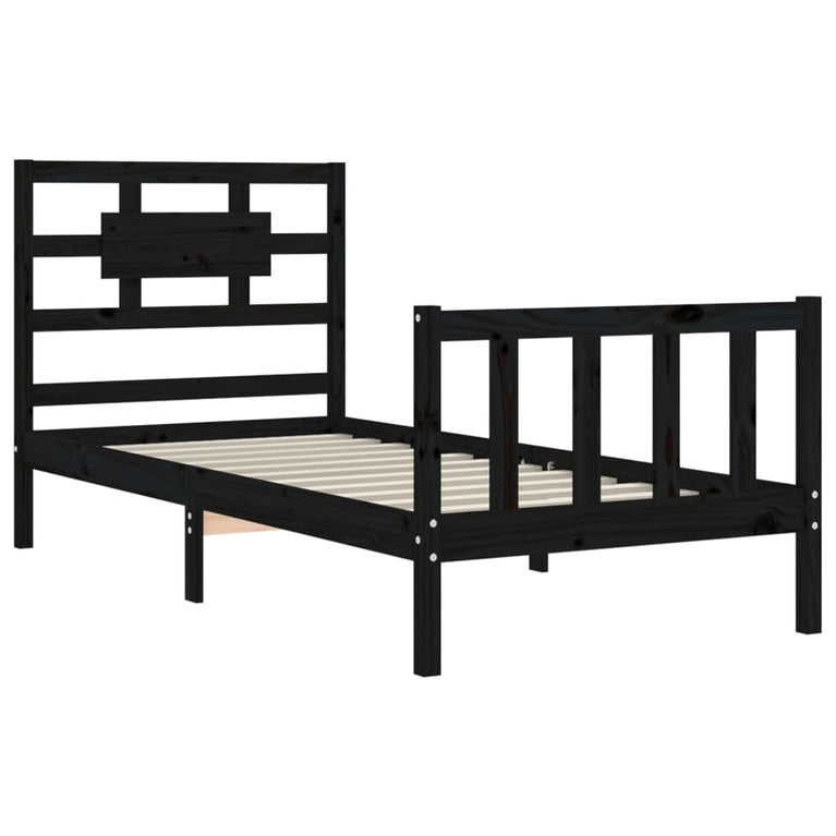 Bedframe met hoofdbord massief hout zwart 3FT Single