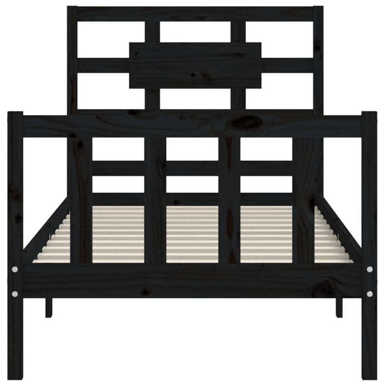 Bedframe met hoofdbord massief hout zwart 3FT Single