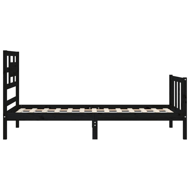 Bedframe met hoofdbord massief hout zwart 3FT Single