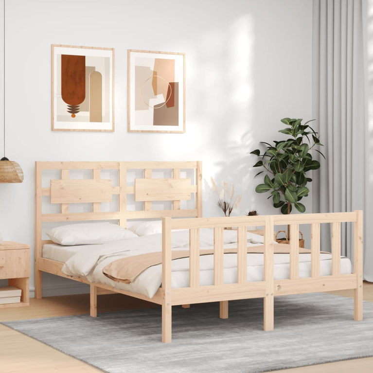 Bedframe met hoofdbord massief hout 4FT6 Double