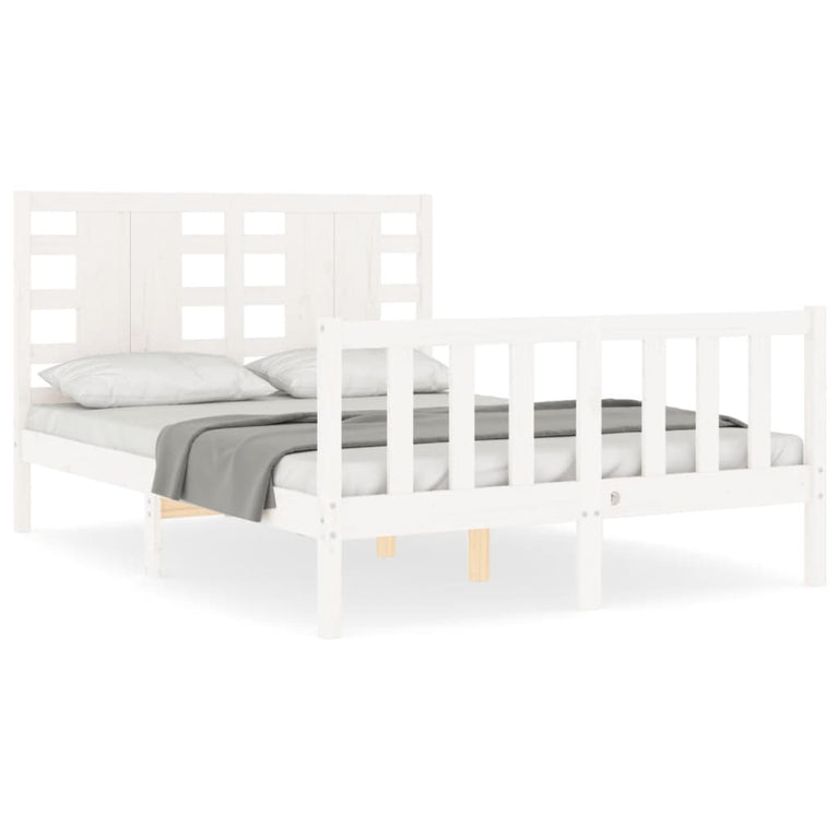 Bedframe met hoofdbord massief hout wit 4FT6 Double