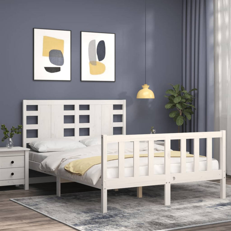 Bedframe met hoofdbord massief hout wit 4FT6 Double