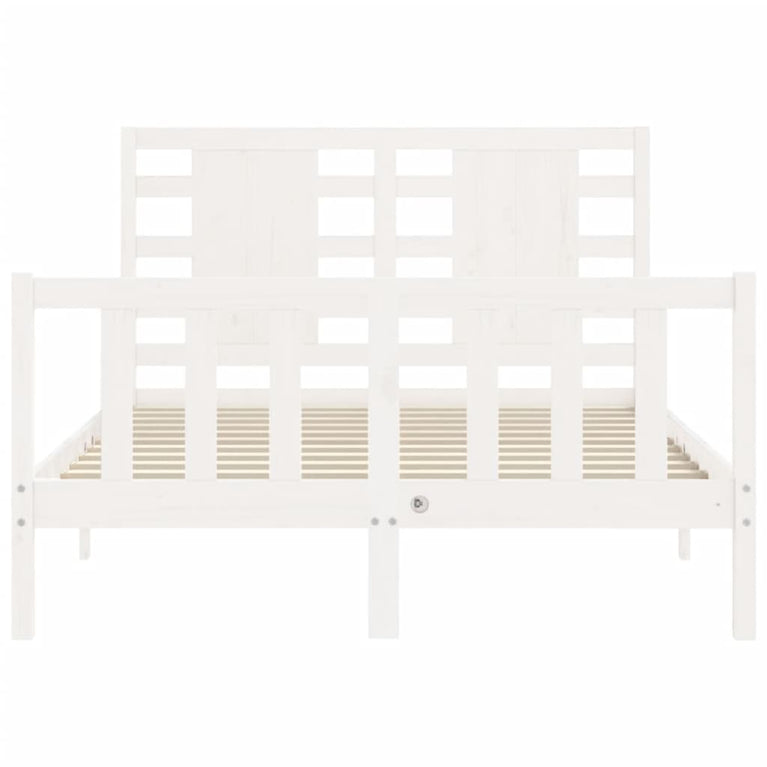 Bedframe met hoofdbord massief hout wit 4FT6 Double