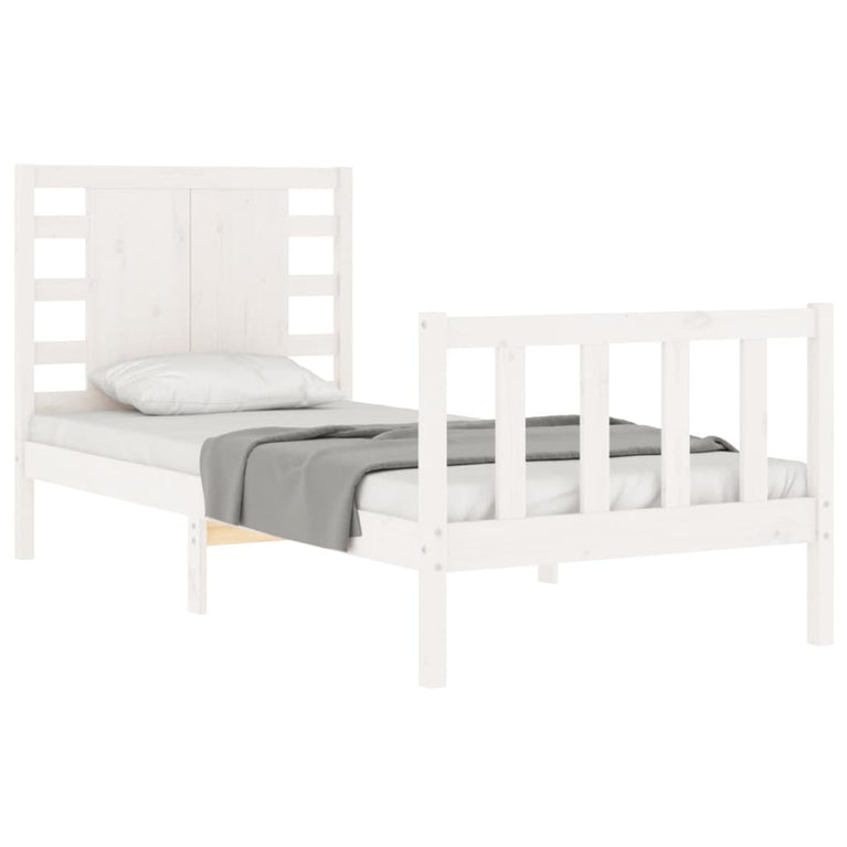 Bedframe met hoofdbord massief hout wit 90x200 cm