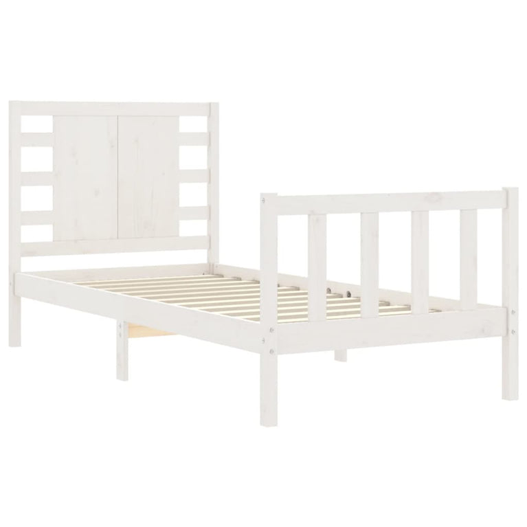 Bedframe met hoofdbord massief hout wit 90x200 cm