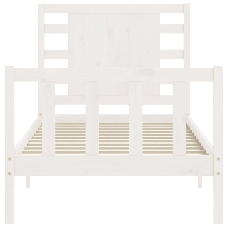 Bedframe met hoofdbord massief hout wit 90x200 cm