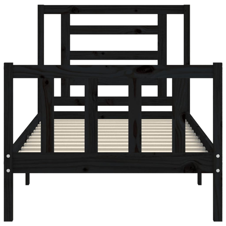 Bedframe met hoofdbord massief hout zwart 2FT6 Small Single
