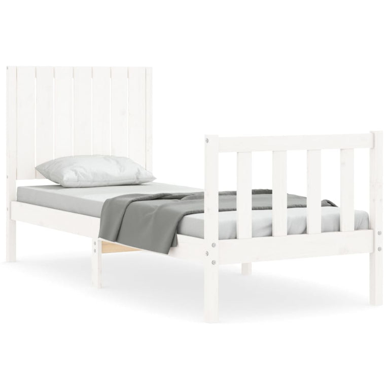 Bedframe met hoofdbord massief hout wit 2FT6 Small Single