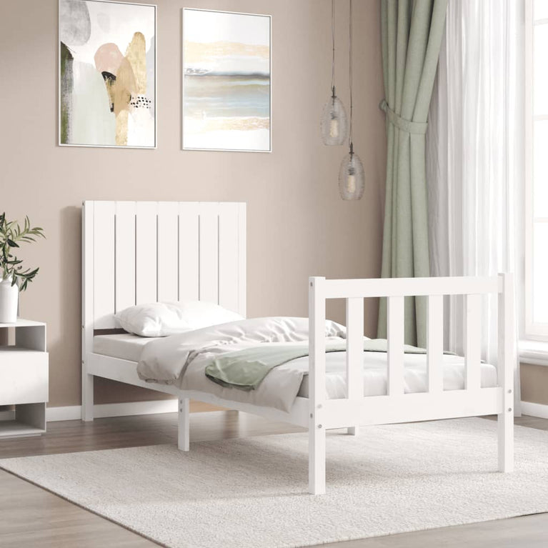 Bedframe met hoofdbord massief hout wit 2FT6 Small Single