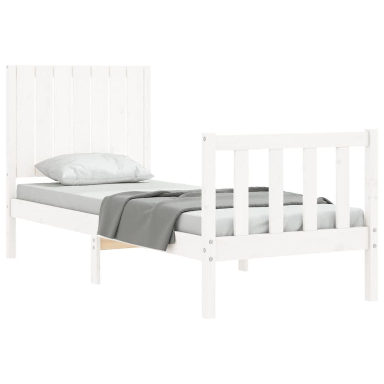 Bedframe met hoofdbord massief hout wit 2FT6 Small Single