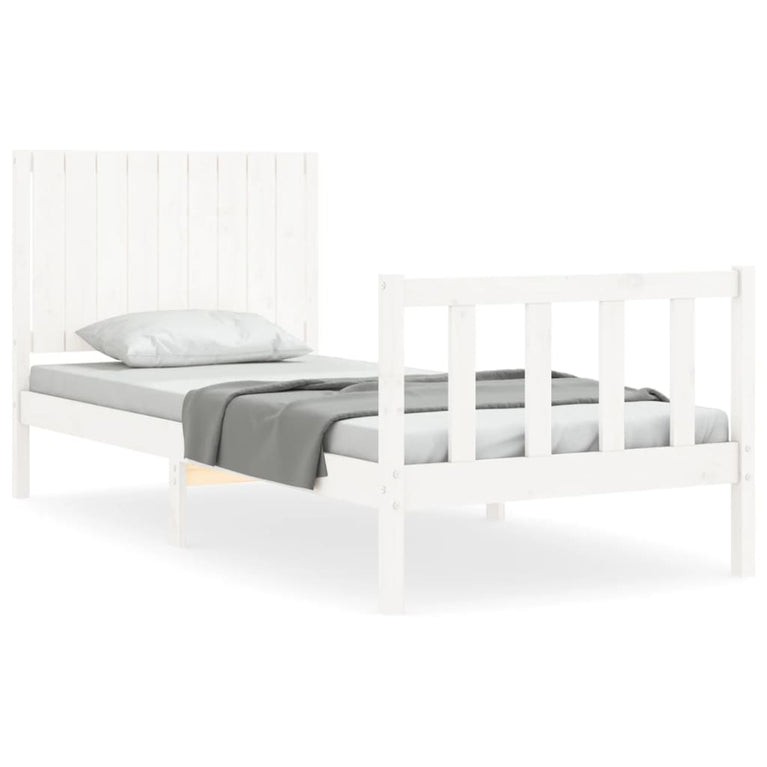 Bedframe met hoofdbord massief hout wit 3FT Single