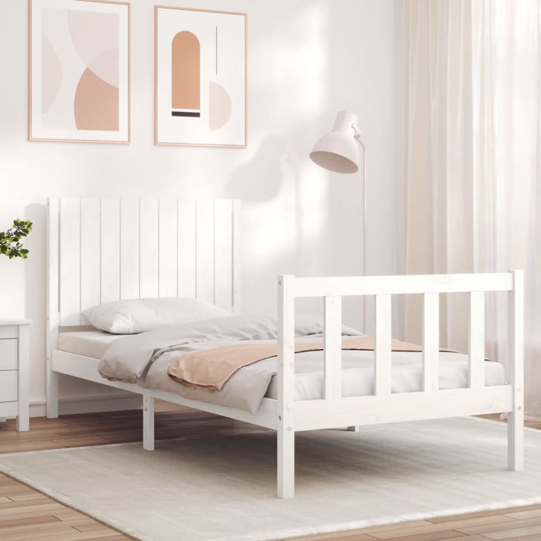 Bedframe met hoofdbord massief hout wit 3FT Single