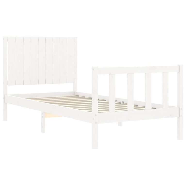 Bedframe met hoofdbord massief hout wit 3FT Single