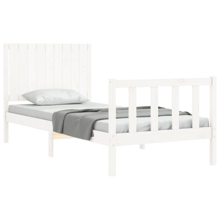 Bedframe met hoofdbord massief hout wit 90x200 cm