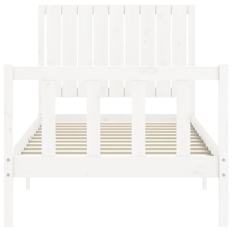 Bedframe met hoofdbord massief hout wit 90x200 cm