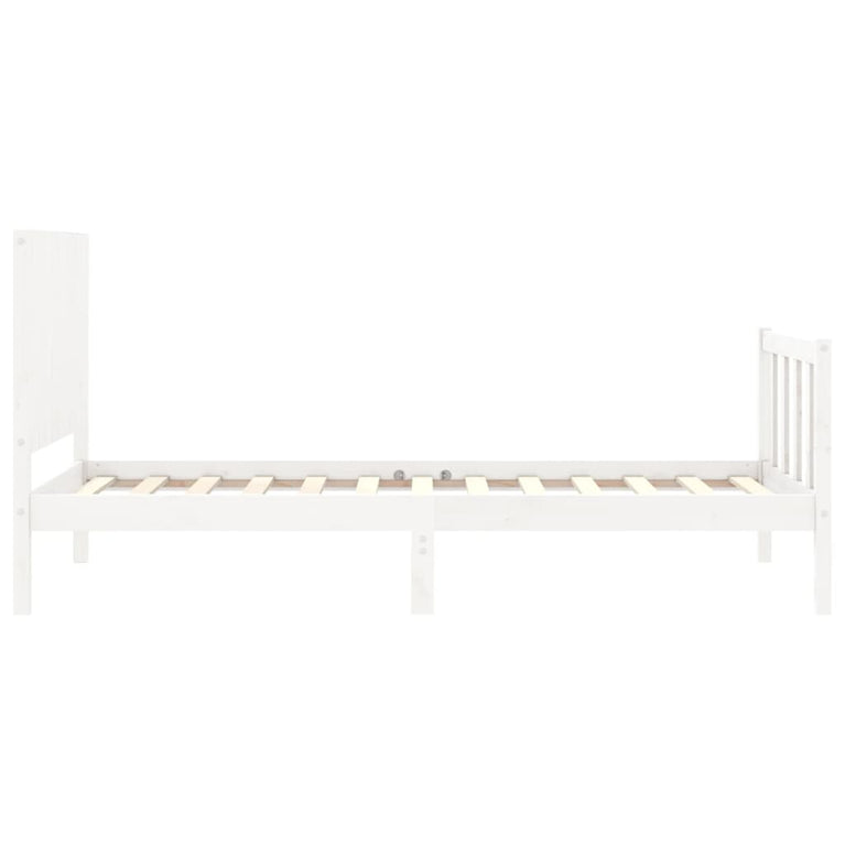Bedframe met hoofdbord massief hout wit 90x200 cm