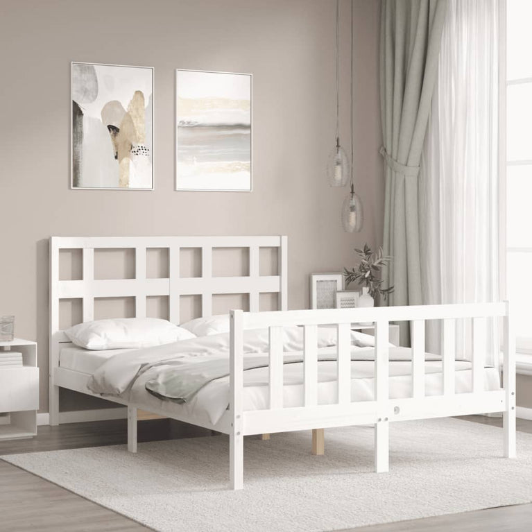 Bedframe met hoofdbord massief hout wit 4FT6 Double