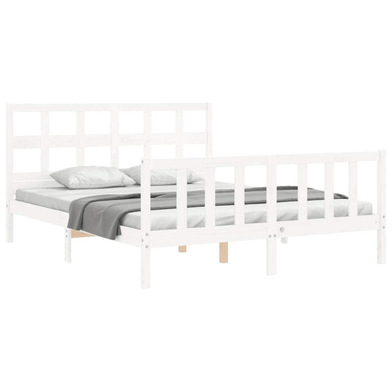 Bedframe met hoofdbord massief hout wit 5 FT King Size