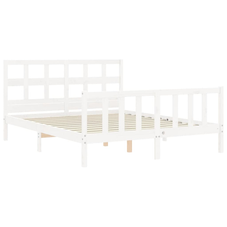 Bedframe met hoofdbord massief hout wit 5 FT King Size