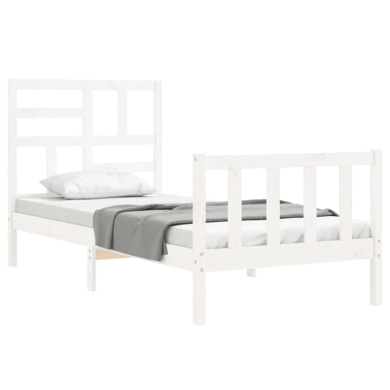 Bedframe met hoofdbord massief hout wit 3FT Single
