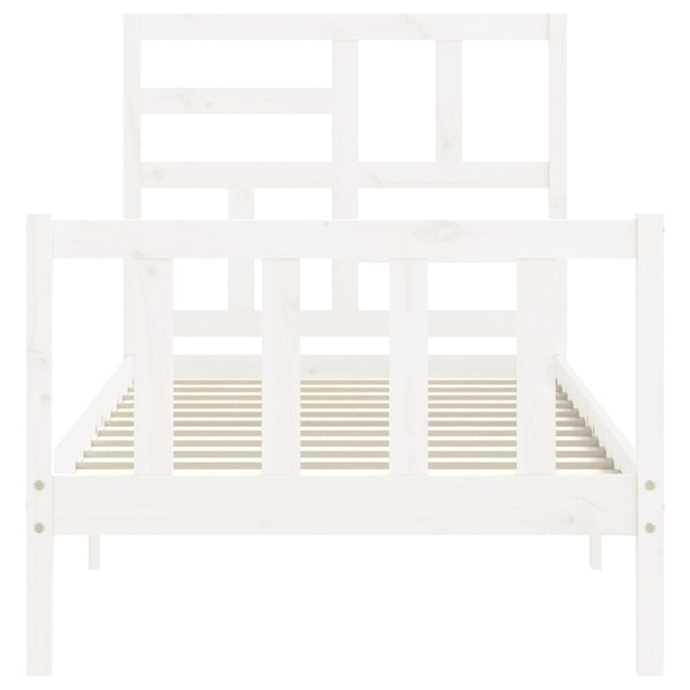 Bedframe met hoofdbord massief hout wit 3FT Single