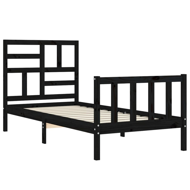 Bedframe met hoofdbord massief hout zwart 3FT Single