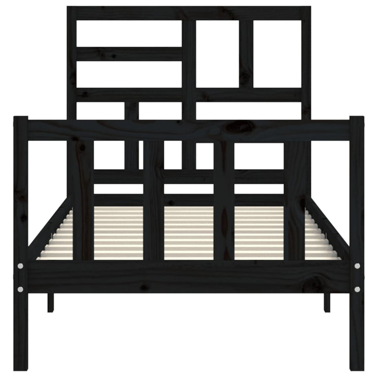 Bedframe met hoofdbord massief hout zwart 3FT Single