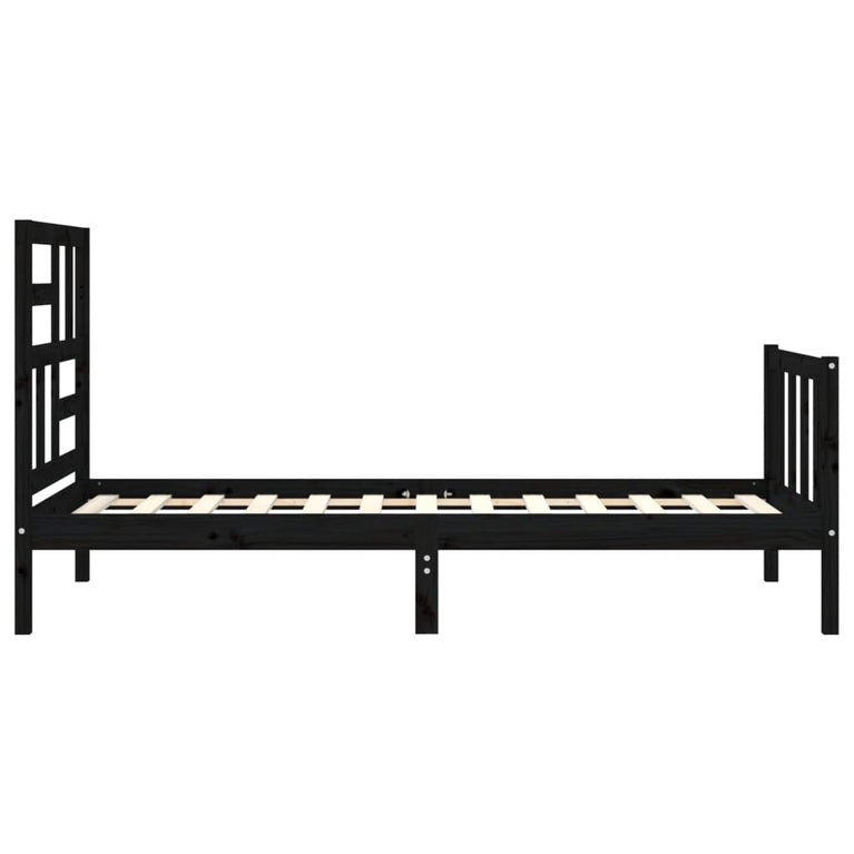 Bedframe met hoofdbord massief hout zwart 3FT Single