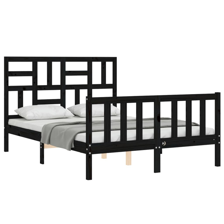 Bedframe met hoofdbord massief hout zwart 4FT Small Double