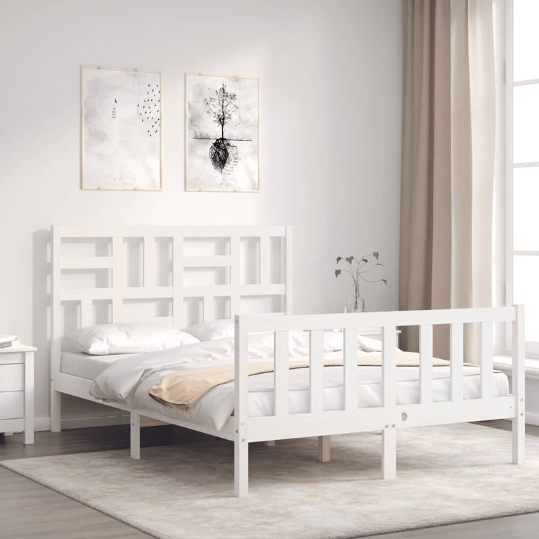 Bedframe met hoofdbord massief hout wit 4FT6 Double