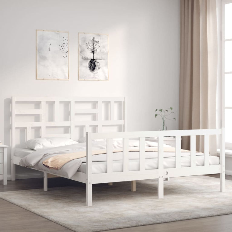 Bedframe met hoofdbord massief hout wit 5 FT King Size