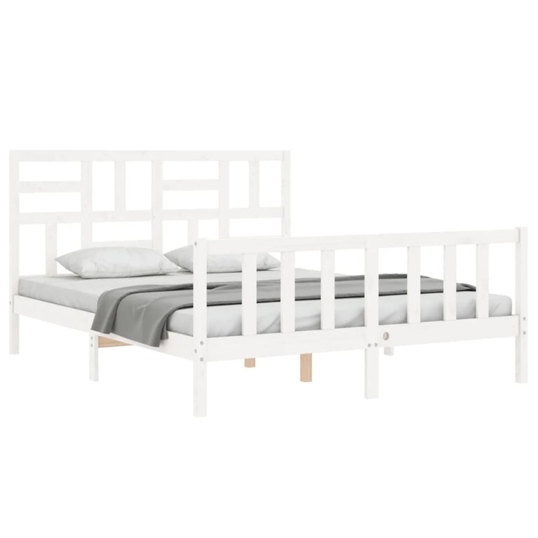 Bedframe met hoofdbord massief hout wit 5 FT King Size