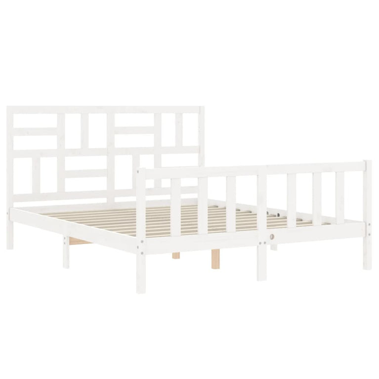 Bedframe met hoofdbord massief hout wit 5 FT King Size