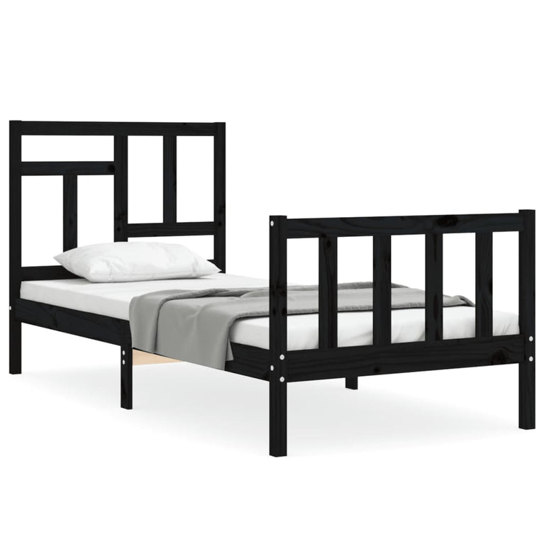 Bedframe met hoofdbord massief hout zwart 3FT Single