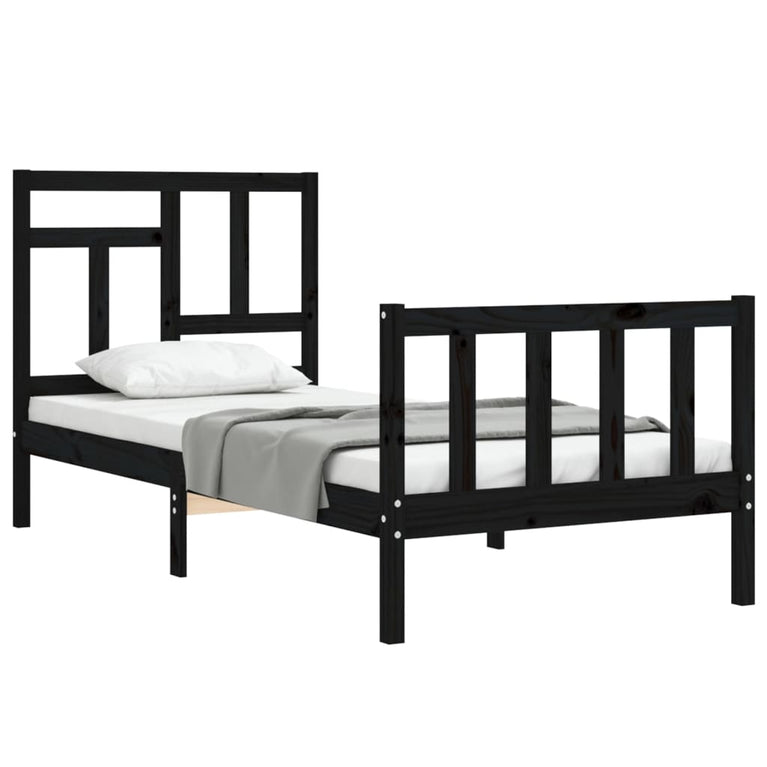 Bedframe met hoofdbord massief hout zwart 3FT Single
