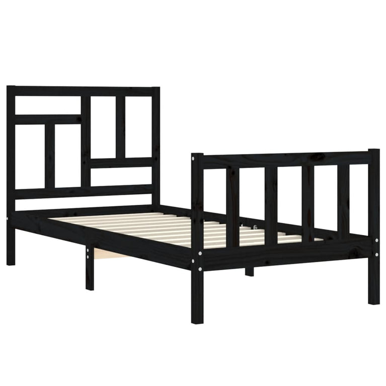 Bedframe met hoofdbord massief hout zwart 3FT Single