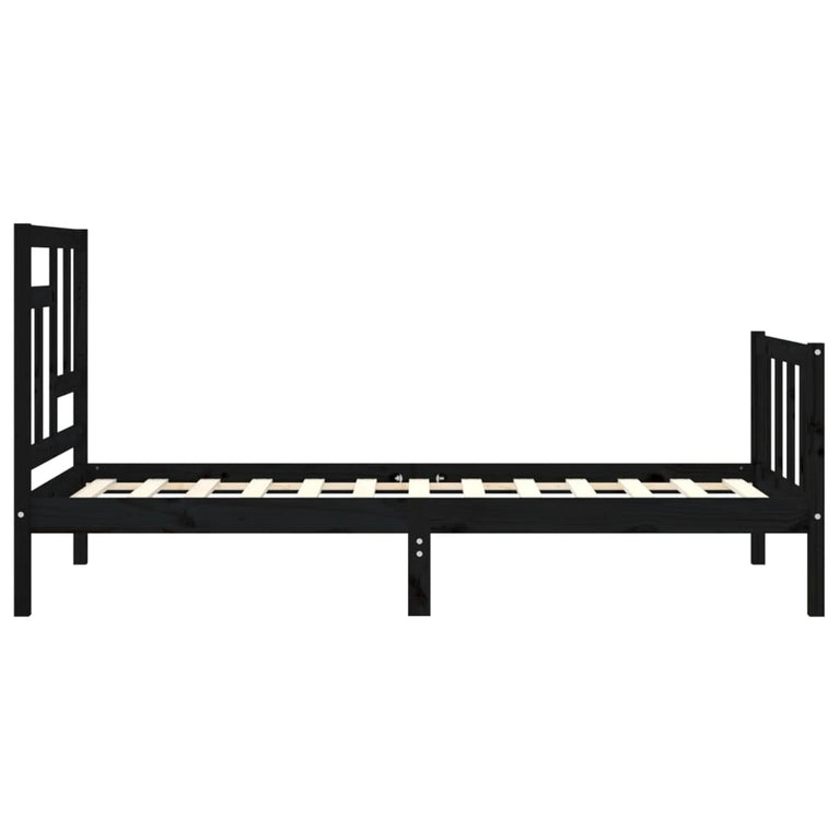 Bedframe met hoofdbord massief hout zwart 3FT Single