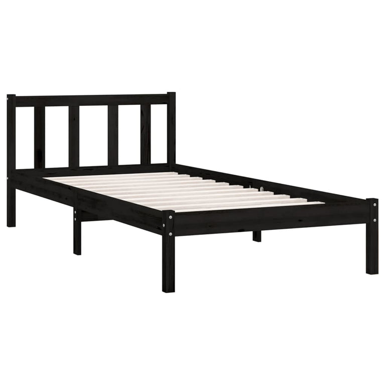 Bedframe met hoofdbord massief hout zwart 3FT Single