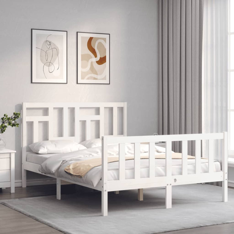 Bedframe met hoofdbord massief hout wit 4FT Small Double