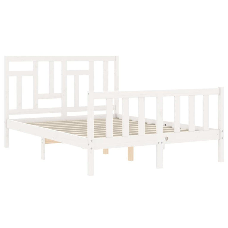 Bedframe met hoofdbord massief hout wit 140x200 cm