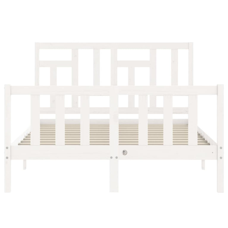 Bedframe met hoofdbord massief hout wit 140x200 cm