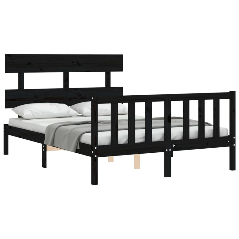 Bedframe met hoofdbord massief hout zwart 4FT6 Double