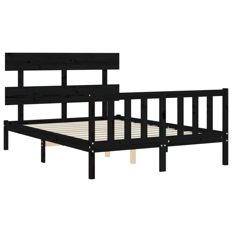 Bedframe met hoofdbord massief hout zwart 4FT6 Double