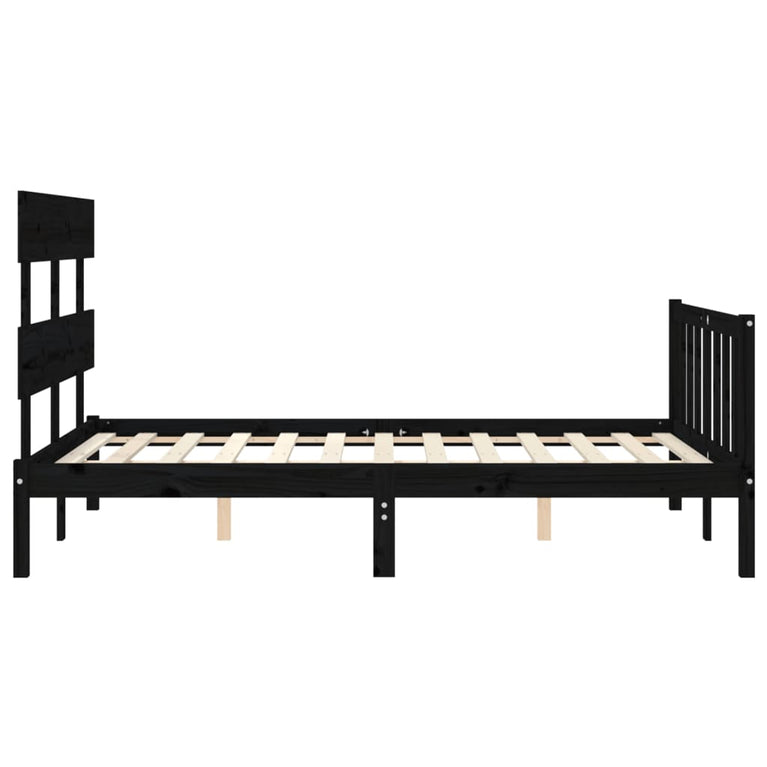 Bedframe met hoofdbord massief hout zwart 4FT6 Double