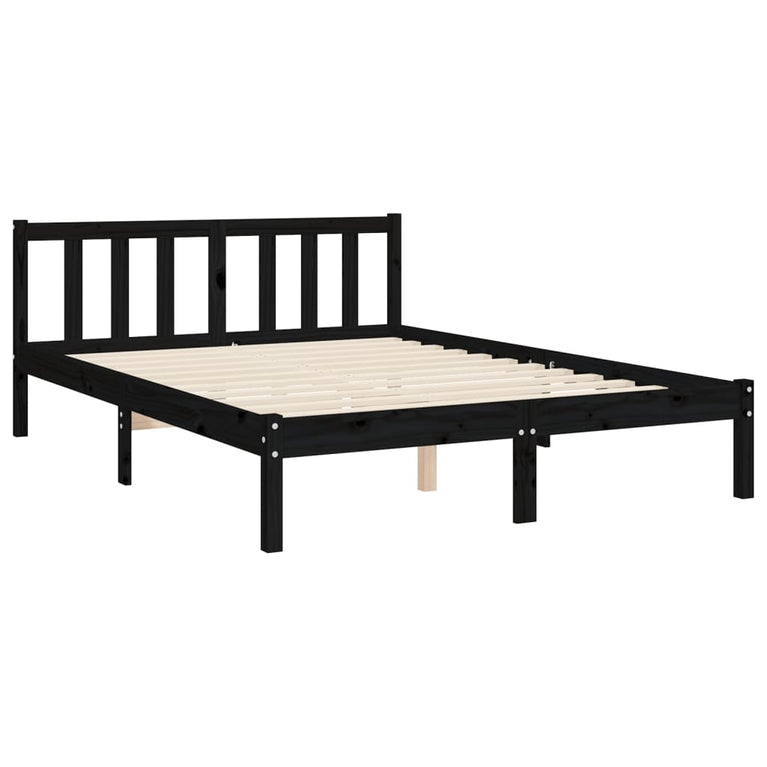 Bedframe met hoofdbord massief hout zwart 4FT6 Double