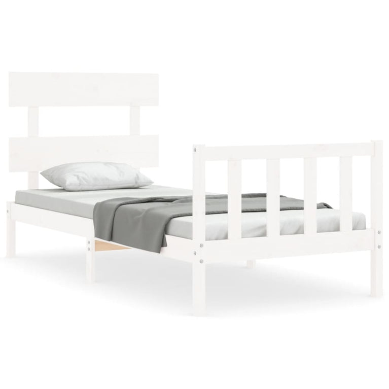 Bedframe met hoofdbord massief hout wit 90x200 cm